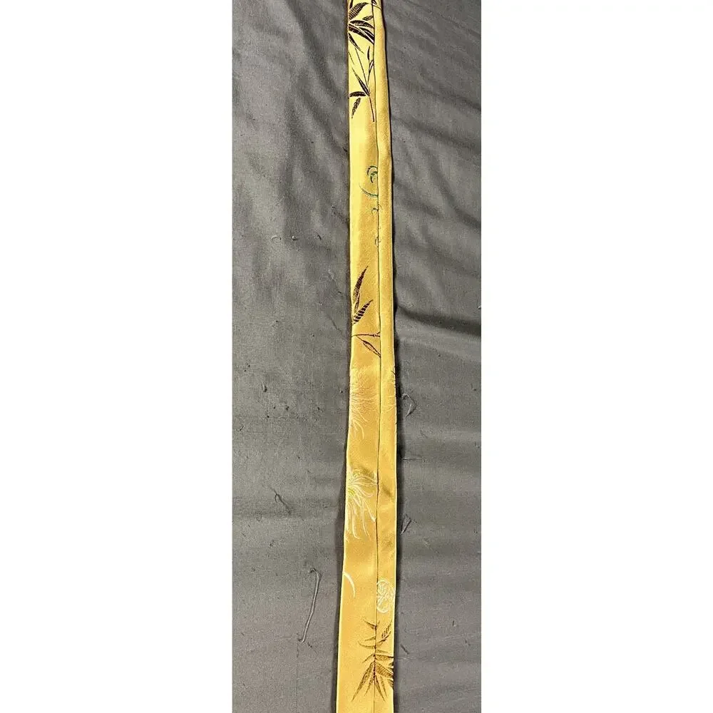 Vintage Shanghai No. 5 Silk Mill Gold Woven Silk Tie Bamboo Floral Design 53